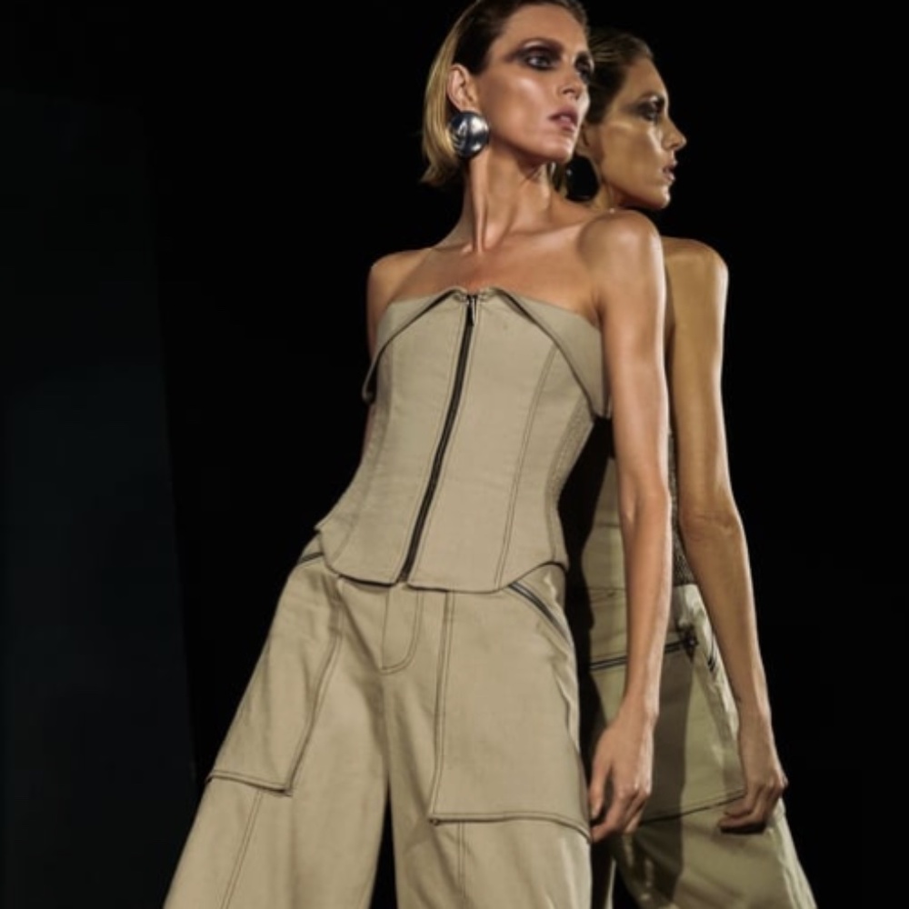 NWT Zara linen zip corset top XS